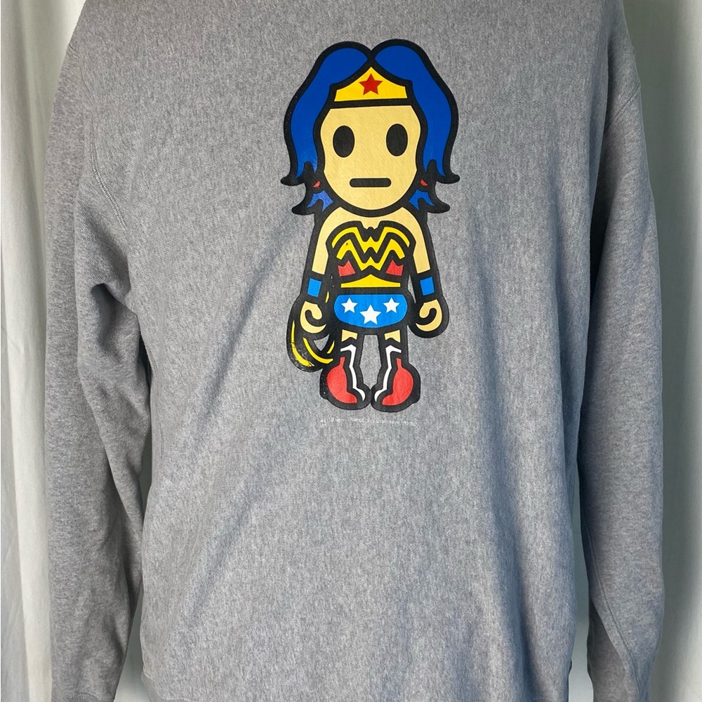 Vintage A Bathing Ape Bape x DC Comics Wonder Woman Gray Sweatshirt Medium Rare